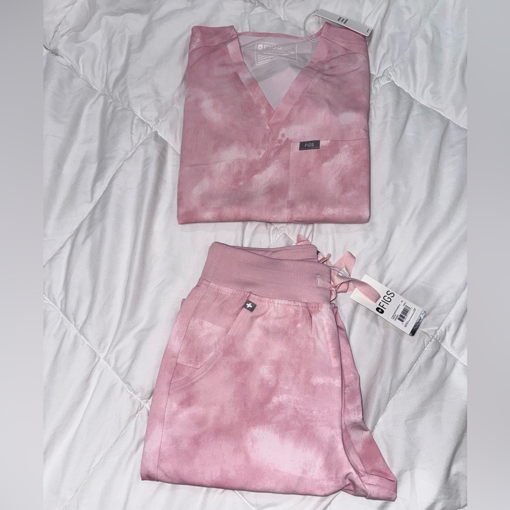 Figs Light Pink Tie Dye Scrubs Set